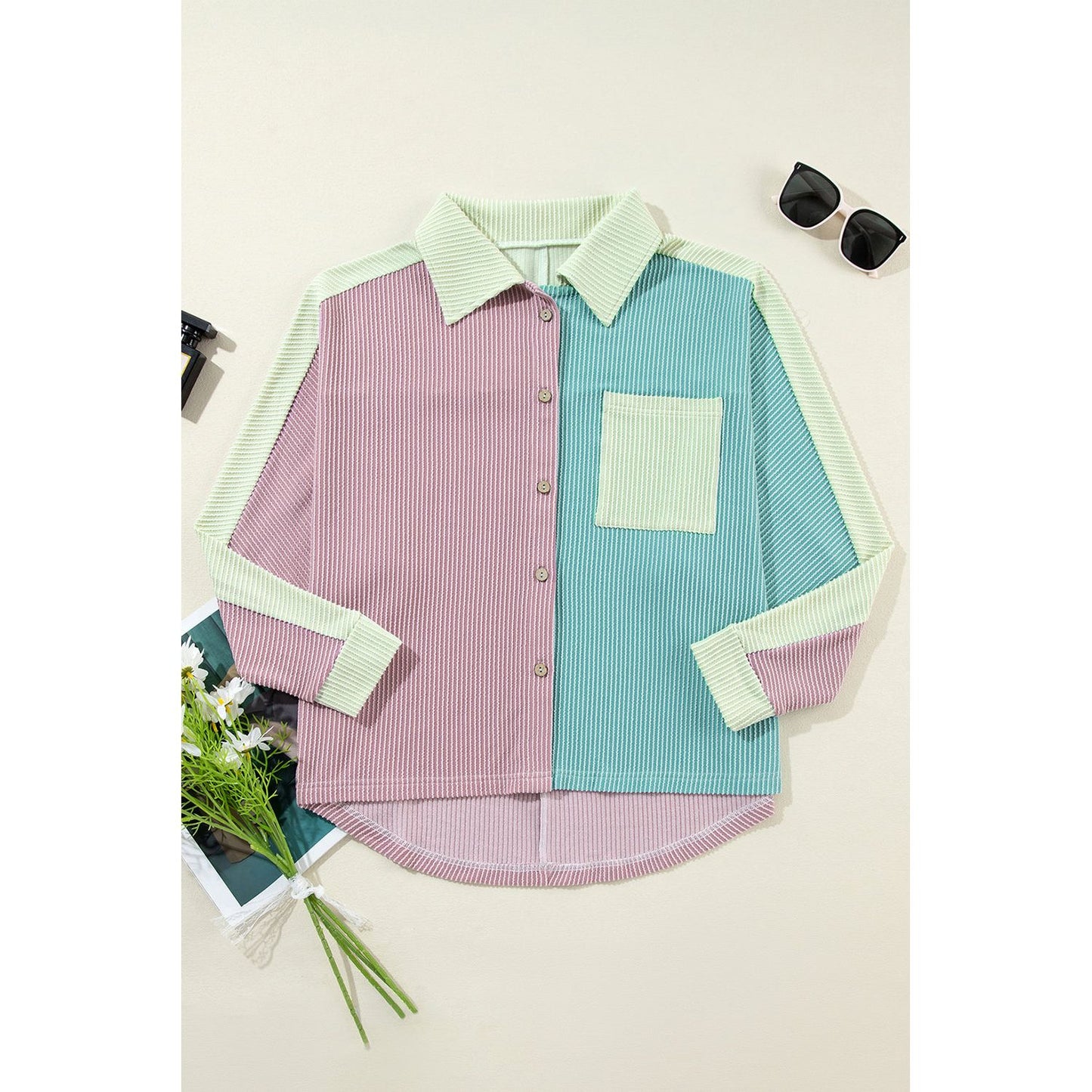 Nothing But Love Color Block Buttoned Oversized Shirt