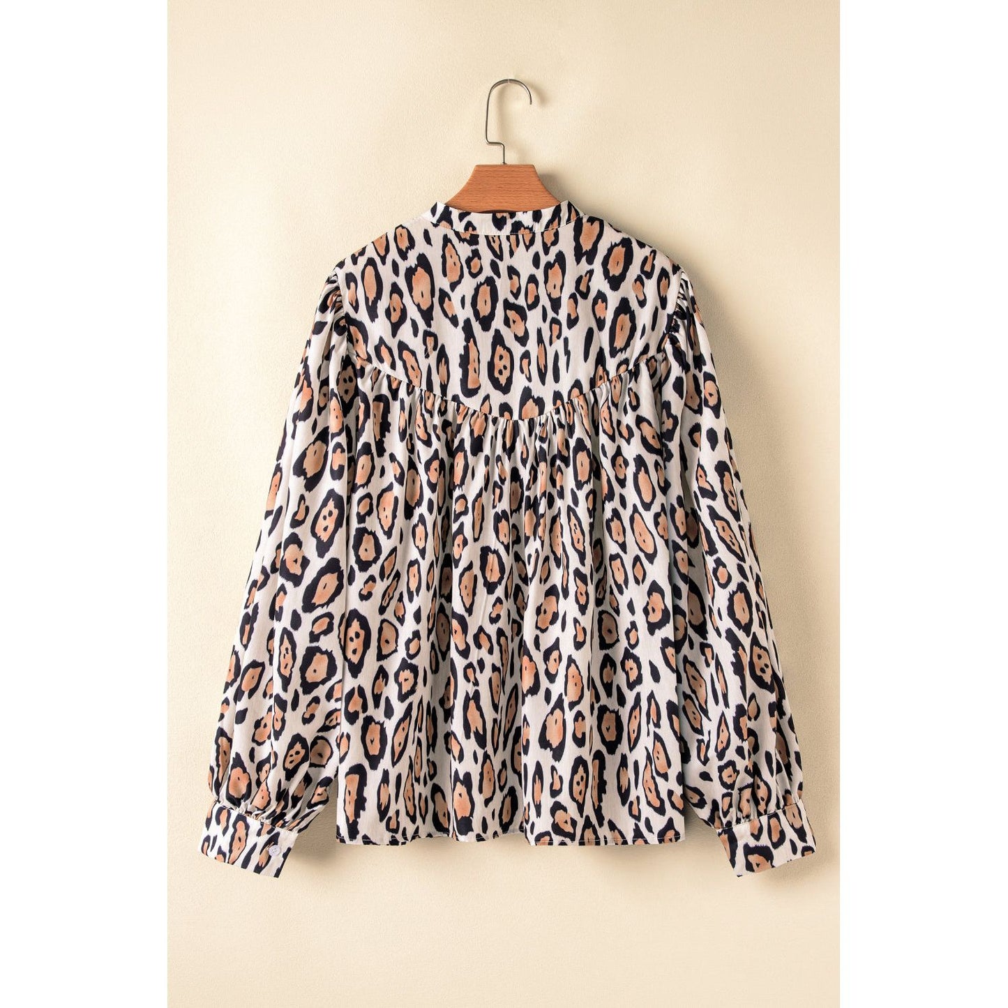 Jet Stream Leopard Print Balloon Sleeve Loose Blouse