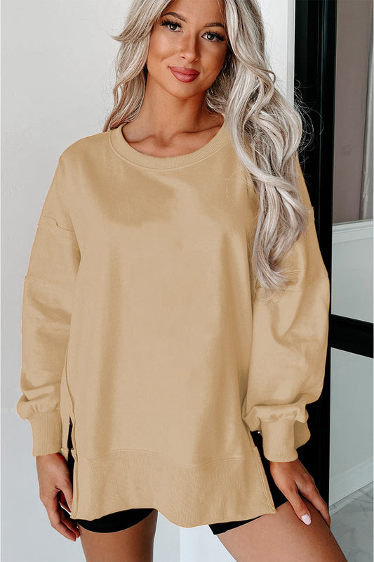 Rainy Days Light Beige Exposed Seam Sweatshirt with Slits