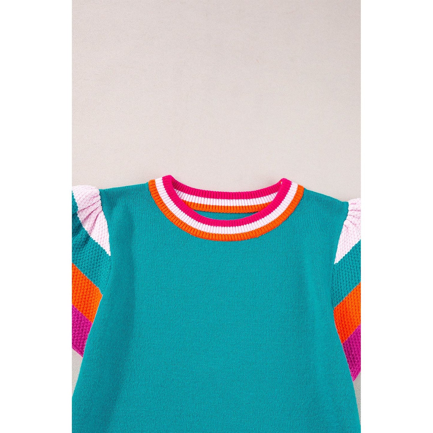 Walks On the Beach Turquoise Flutter Sleeves Knitted Blouse