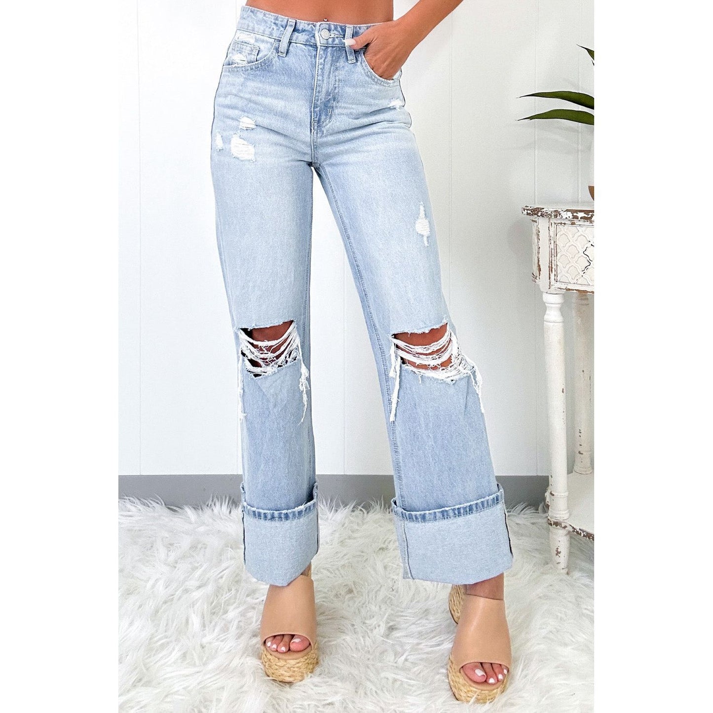 Beau Blue Light Wash Distressed Flare Jeans