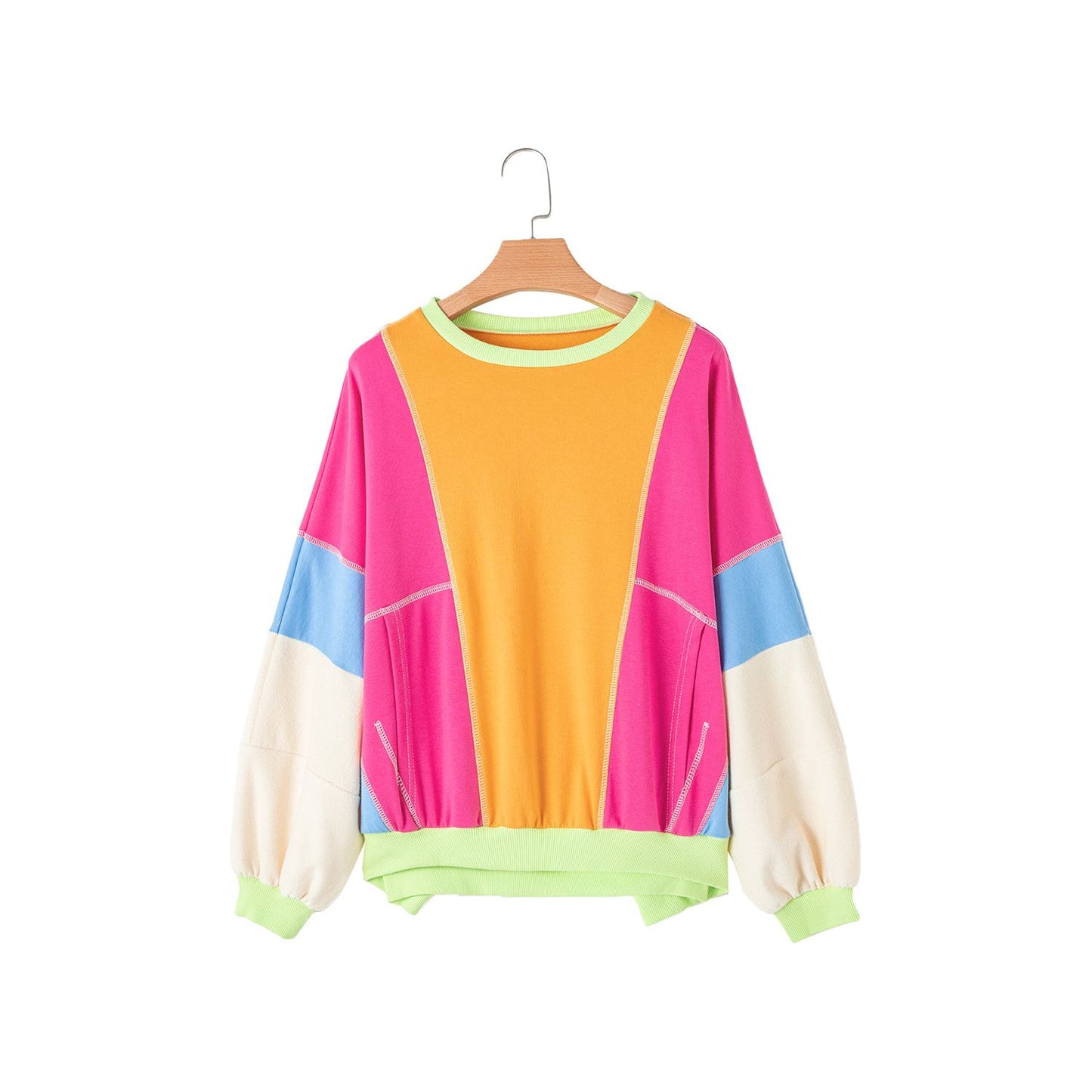 All Of The Lights Colorblock Exposed Stitching Oversize Pullover