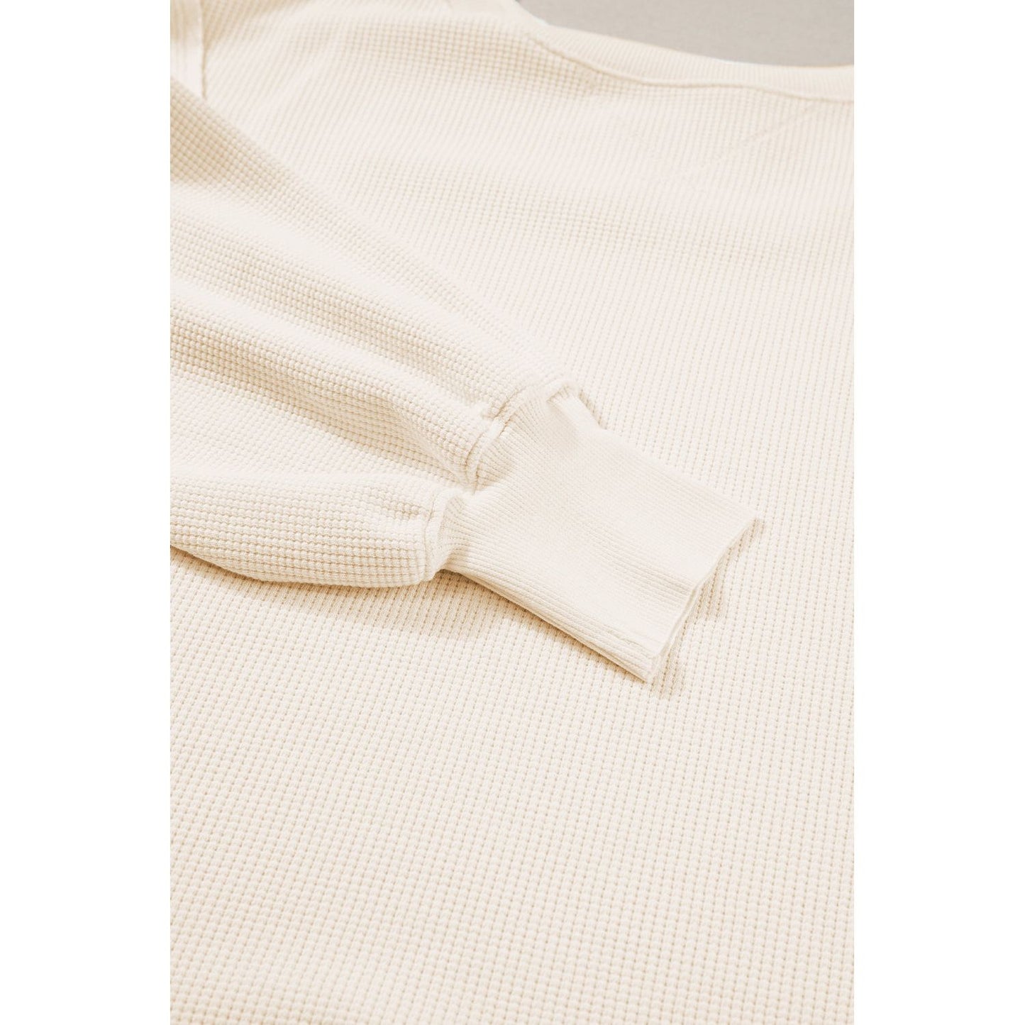 White Waffle Bishop Sleeve Split Oversized Sweatshirt