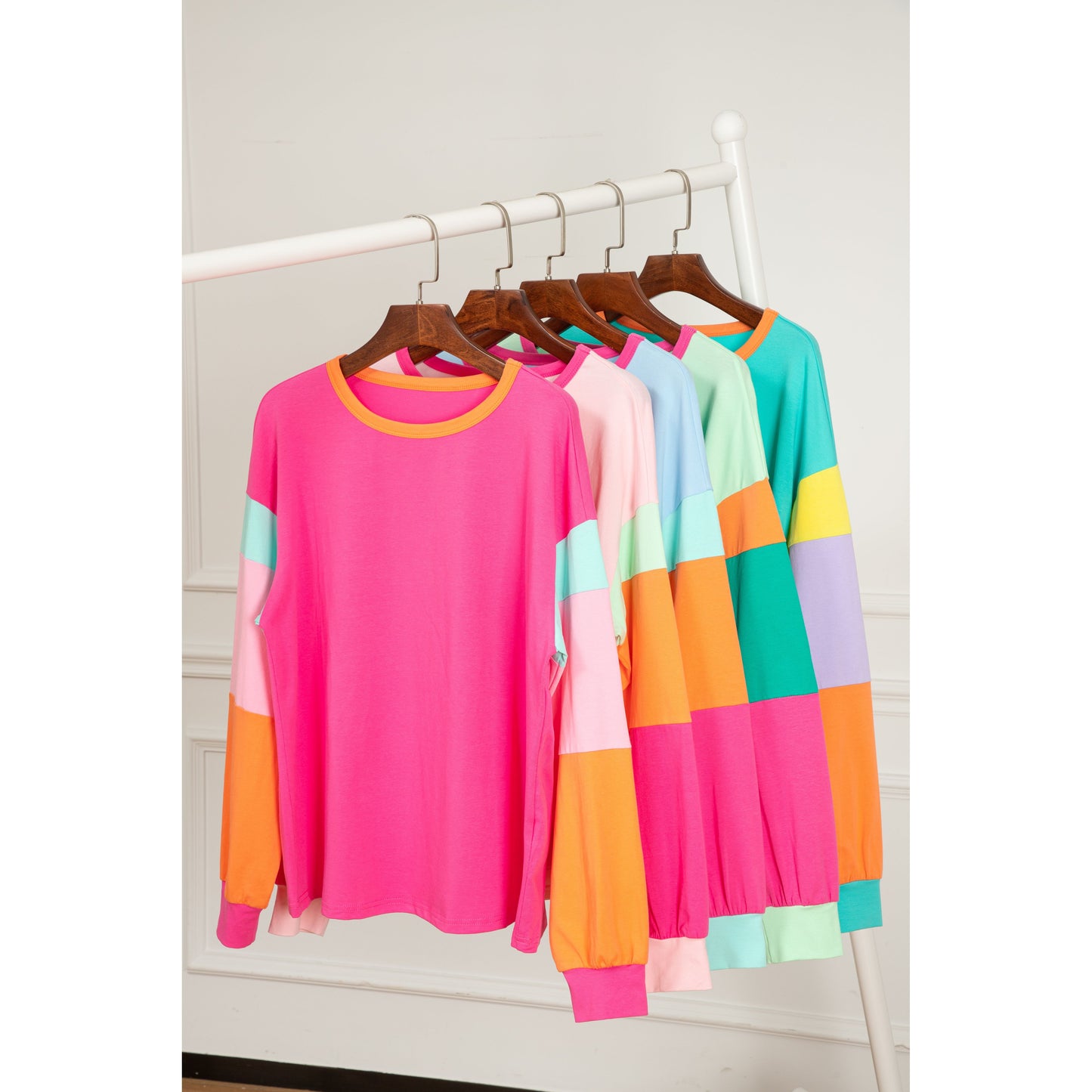 Running Errands Colorblock Patchwork Long Sleeve Loose Top