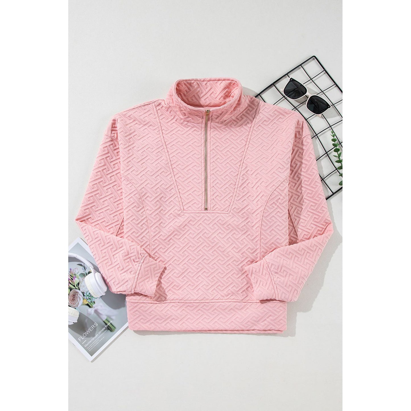 Worth Searching For Light Pink Half Zip Collared Pullover