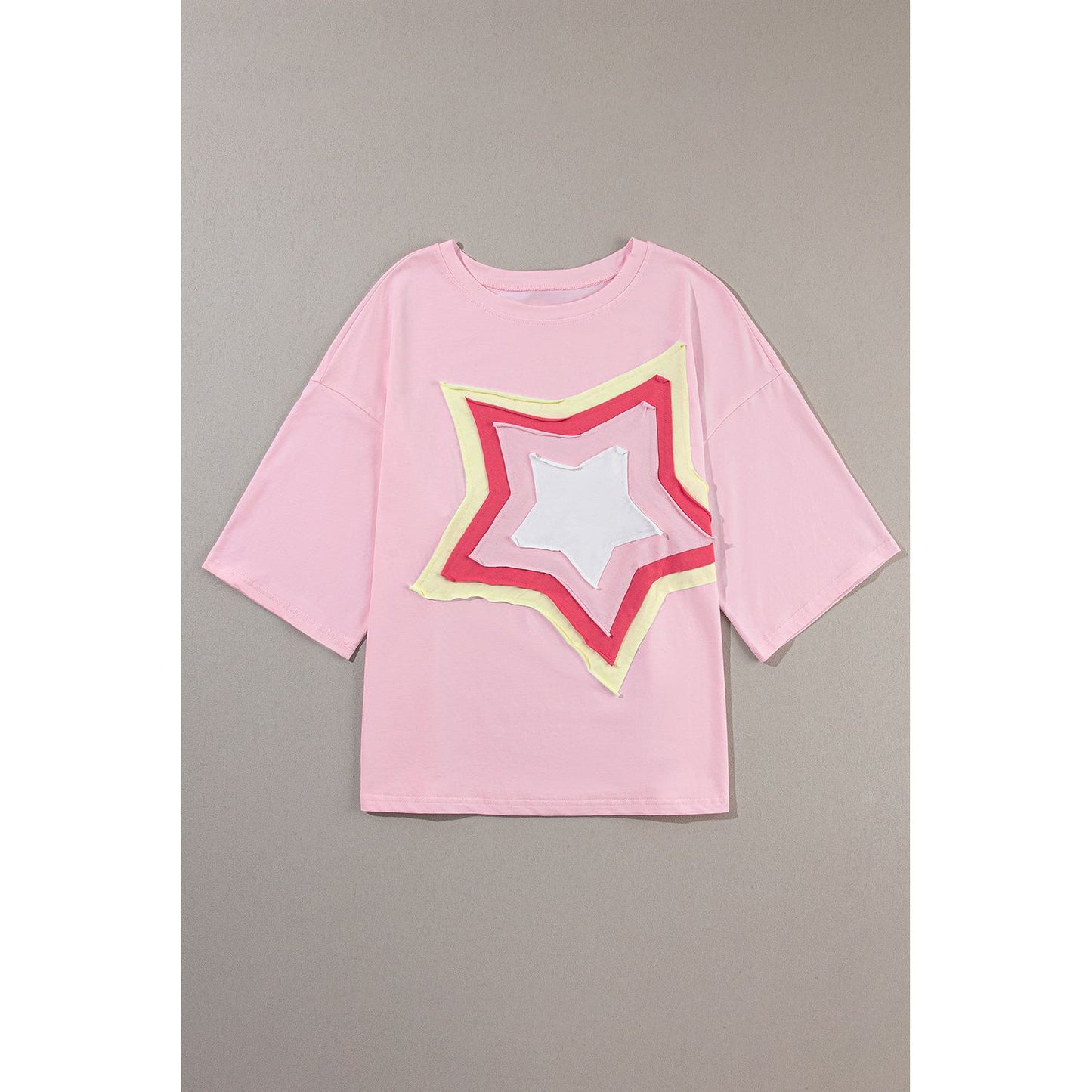Shooting Star Light Pink Patched Half Sleeve Oversized Tee