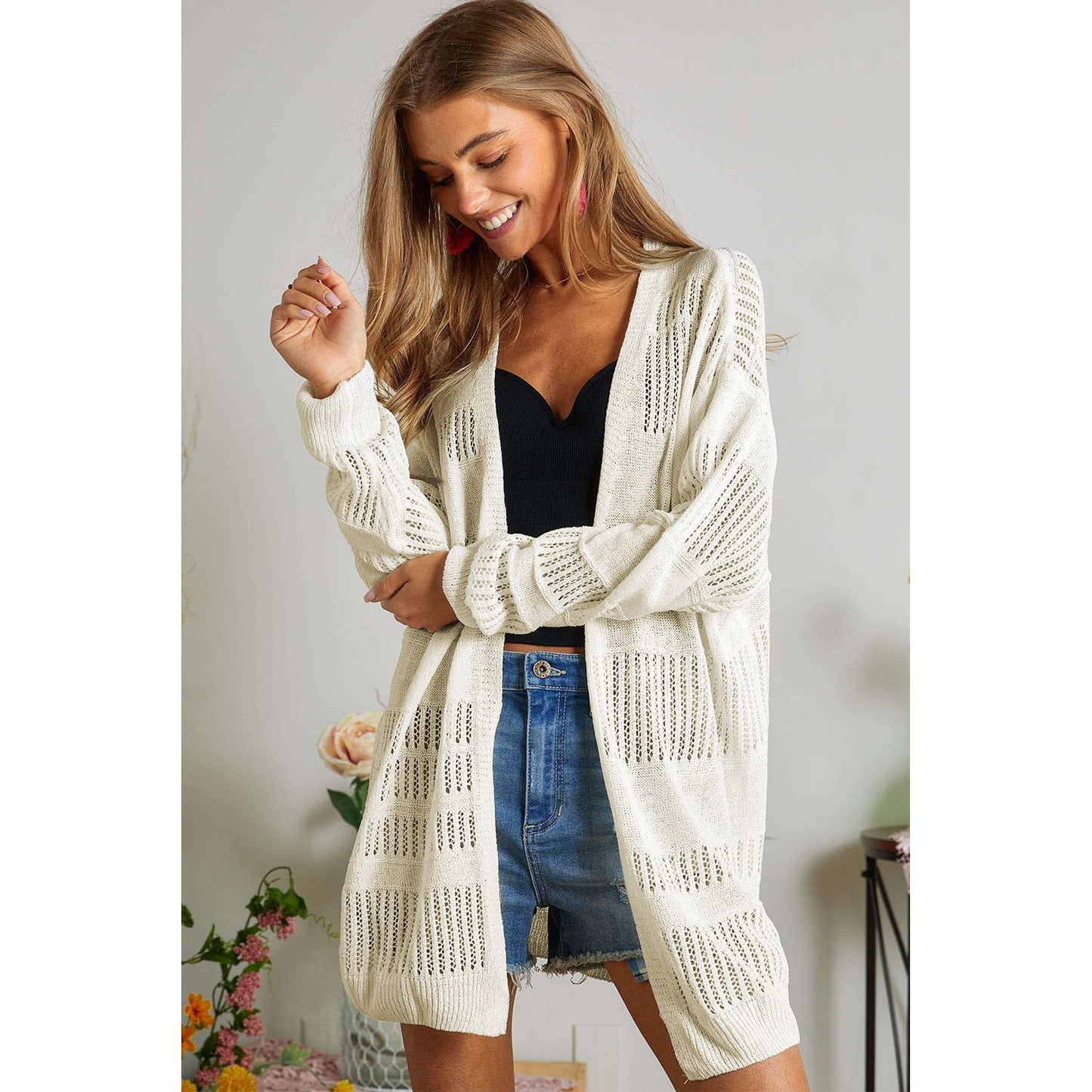 Date Night Lightweight Open Knit Tunic Cardigan