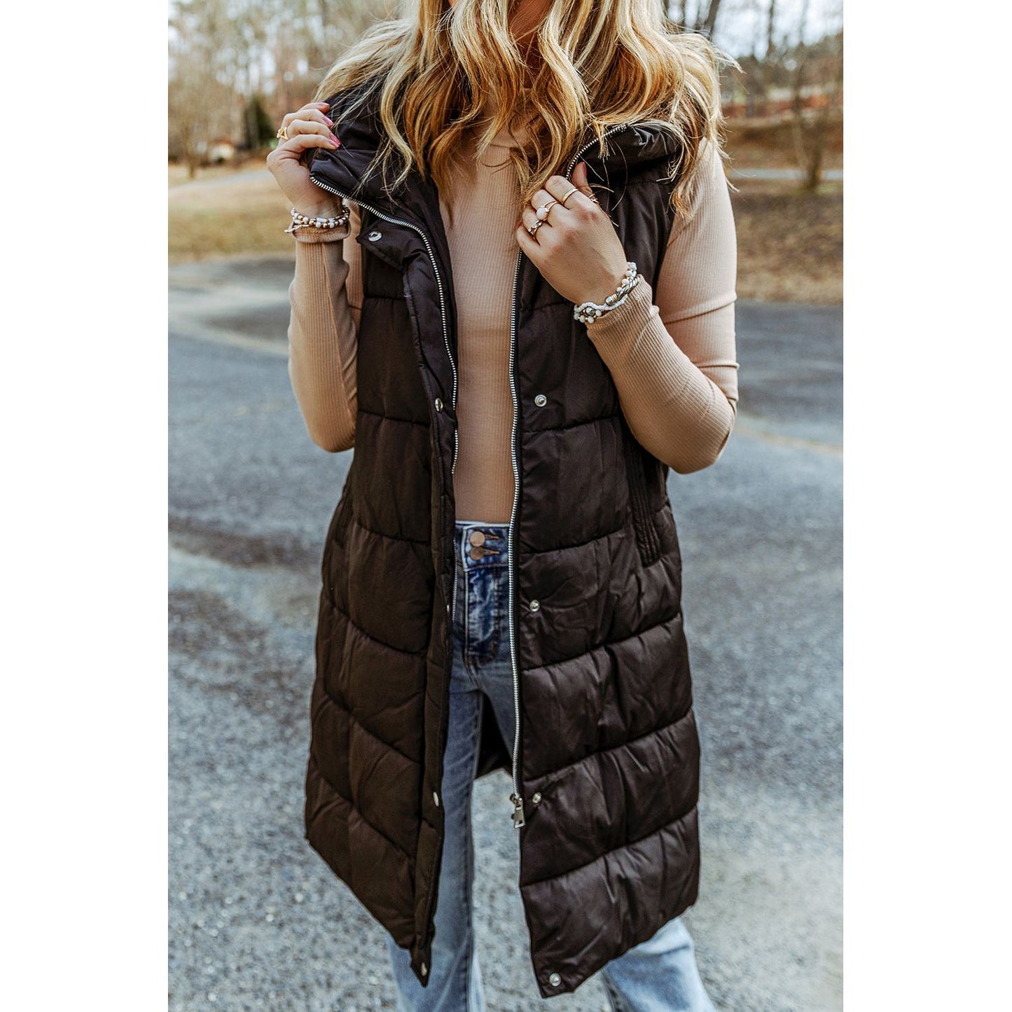 Love At Last Hooded Long Quilted Vest Coat