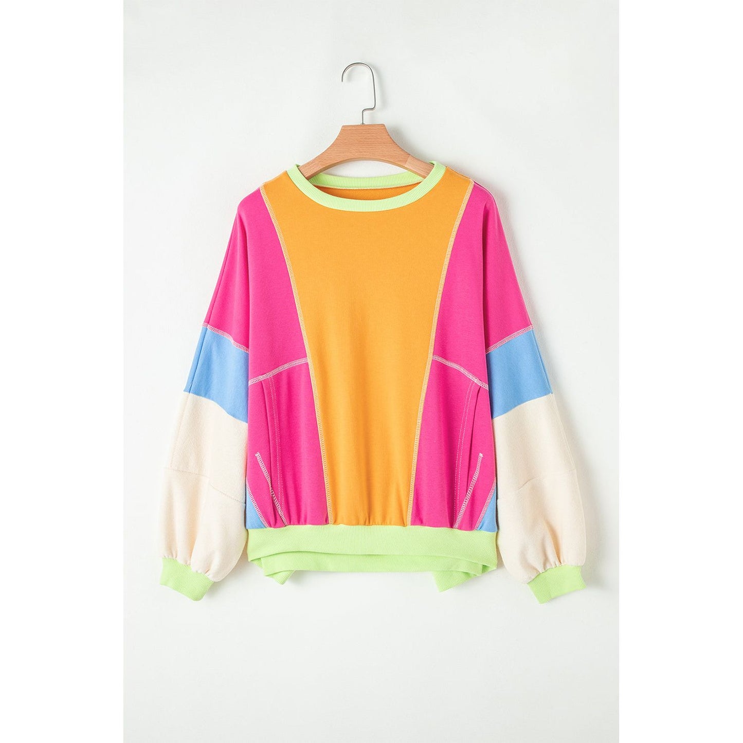 All Of The Lights Colorblock Exposed Stitching Oversize Pullover