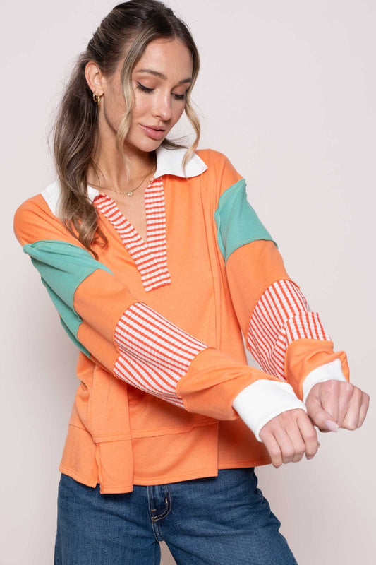 Love You Mean It Color Block Top with Striped Panel