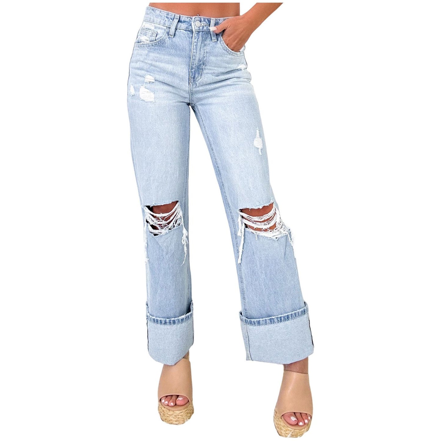 Beau Blue Light Wash Distressed Flare Jeans