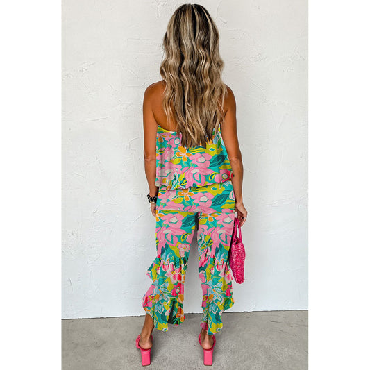 Tropical Paradise Strapless Ruffled Jumpsuit