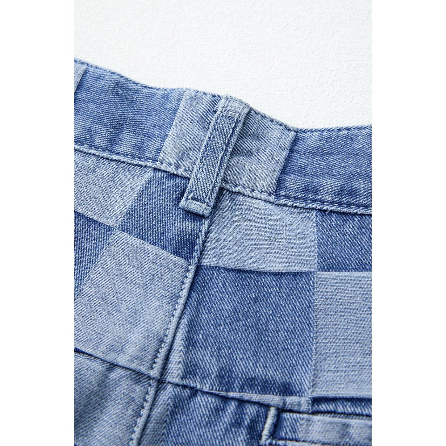 Dusk Blue Checkered Light Washed Wide Leg Jeans