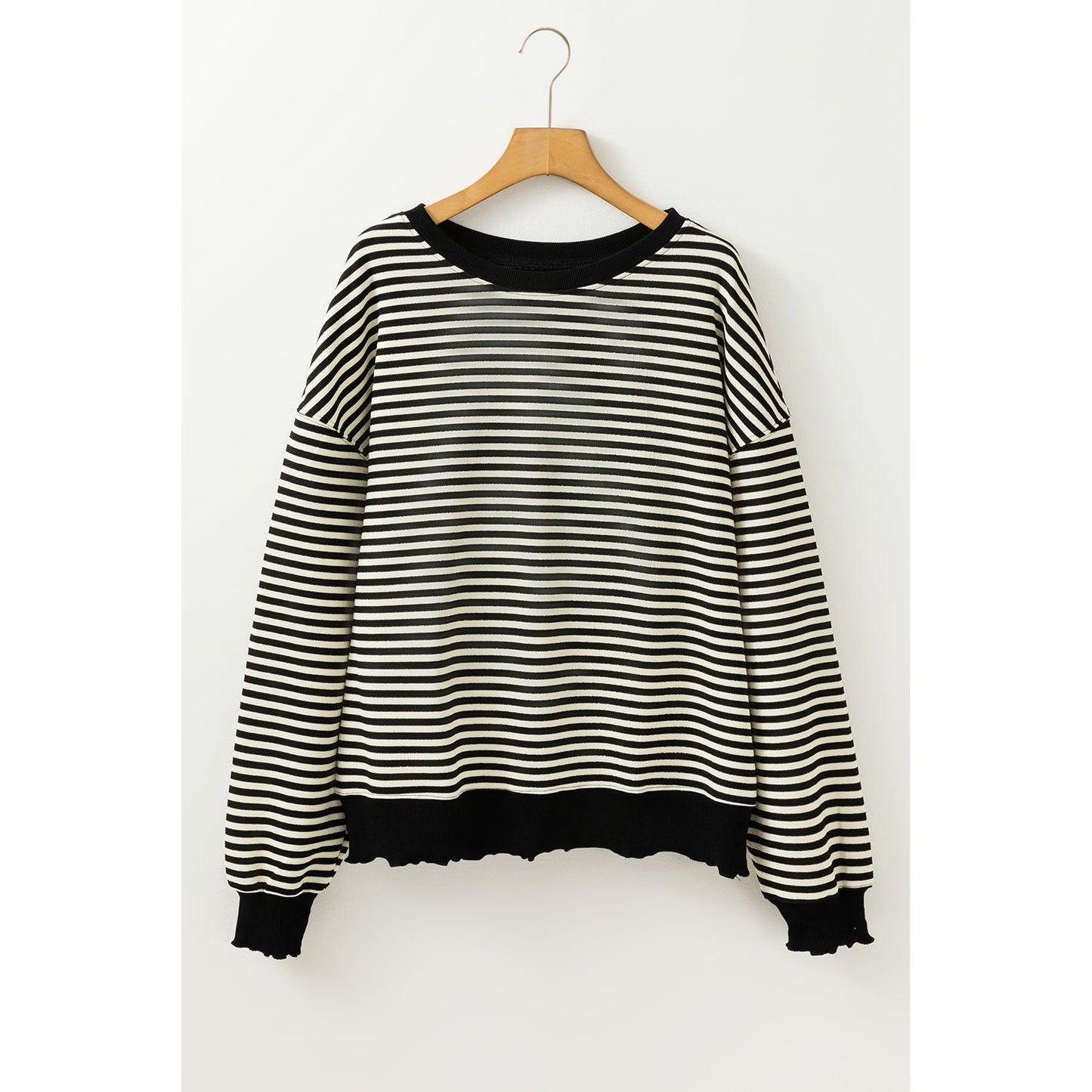 Brown Stripe Drop Shoulder Long Sleeve Top