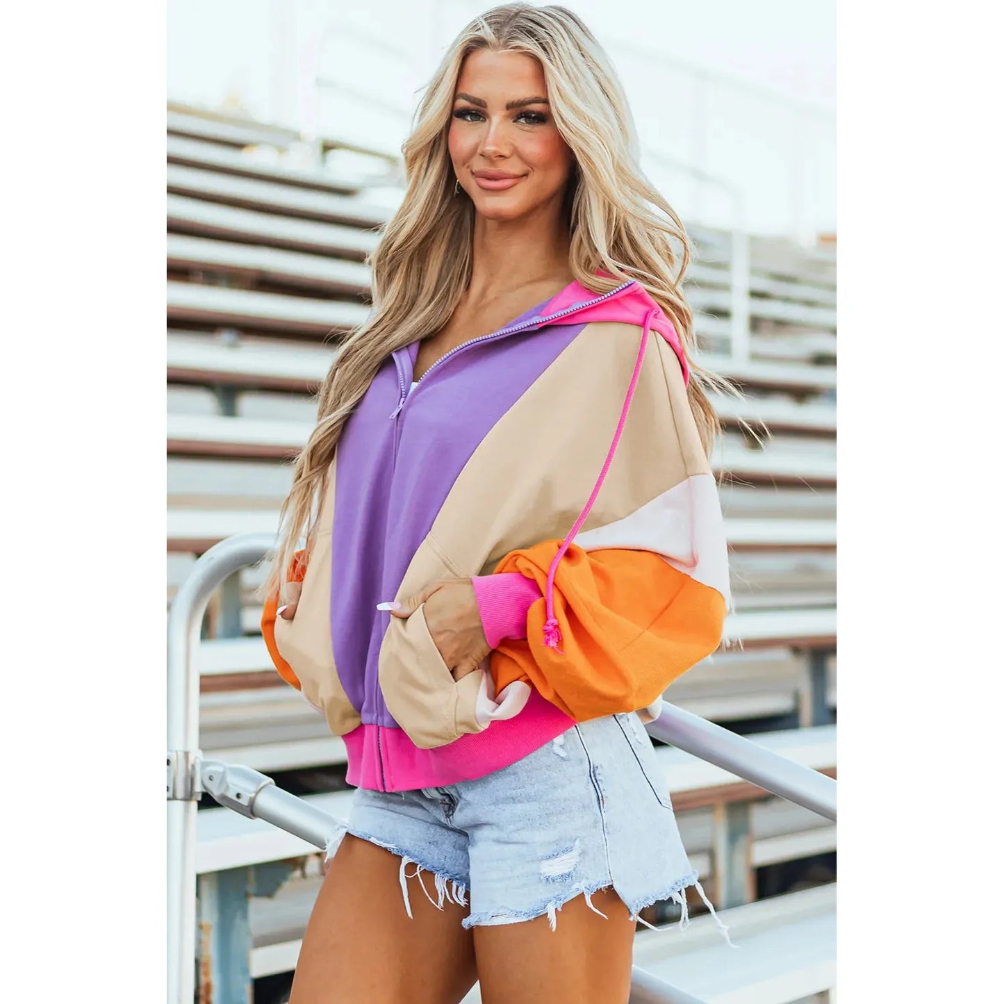 Weekend Errands Color Block Zip Up Hoodie