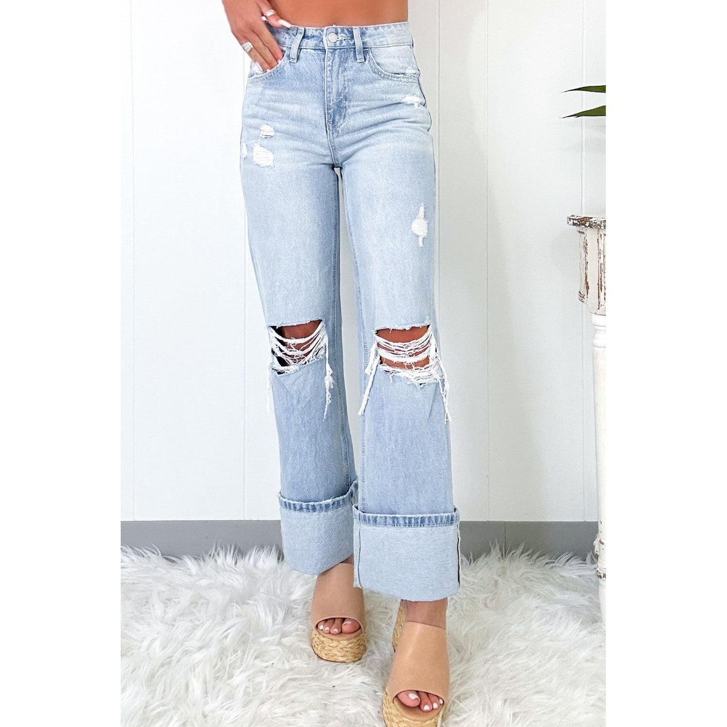 Beau Blue Light Wash Distressed Flare Jeans