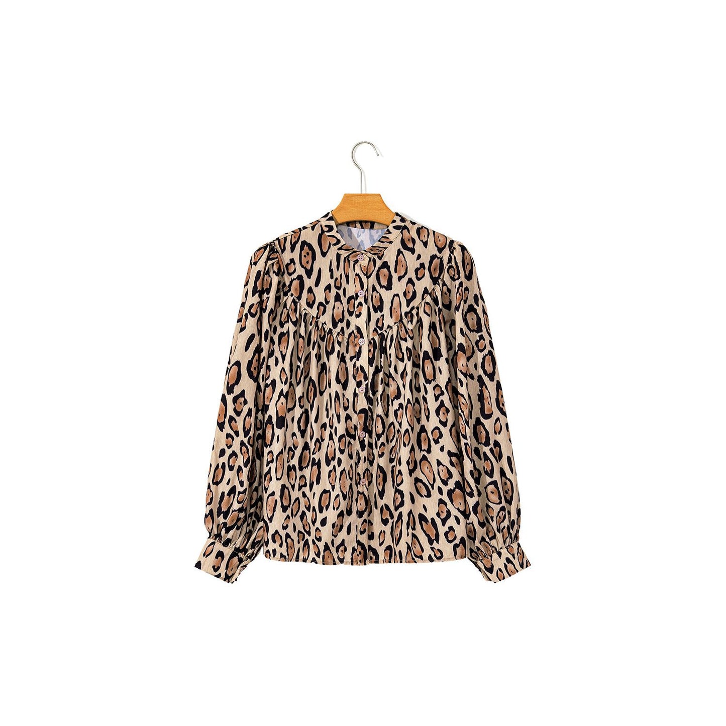 Jet Stream Leopard Print Balloon Sleeve Loose Blouse