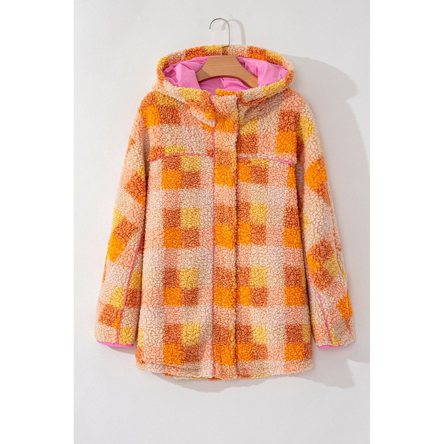 Orange Checkered Sherpa Hooded Jacket