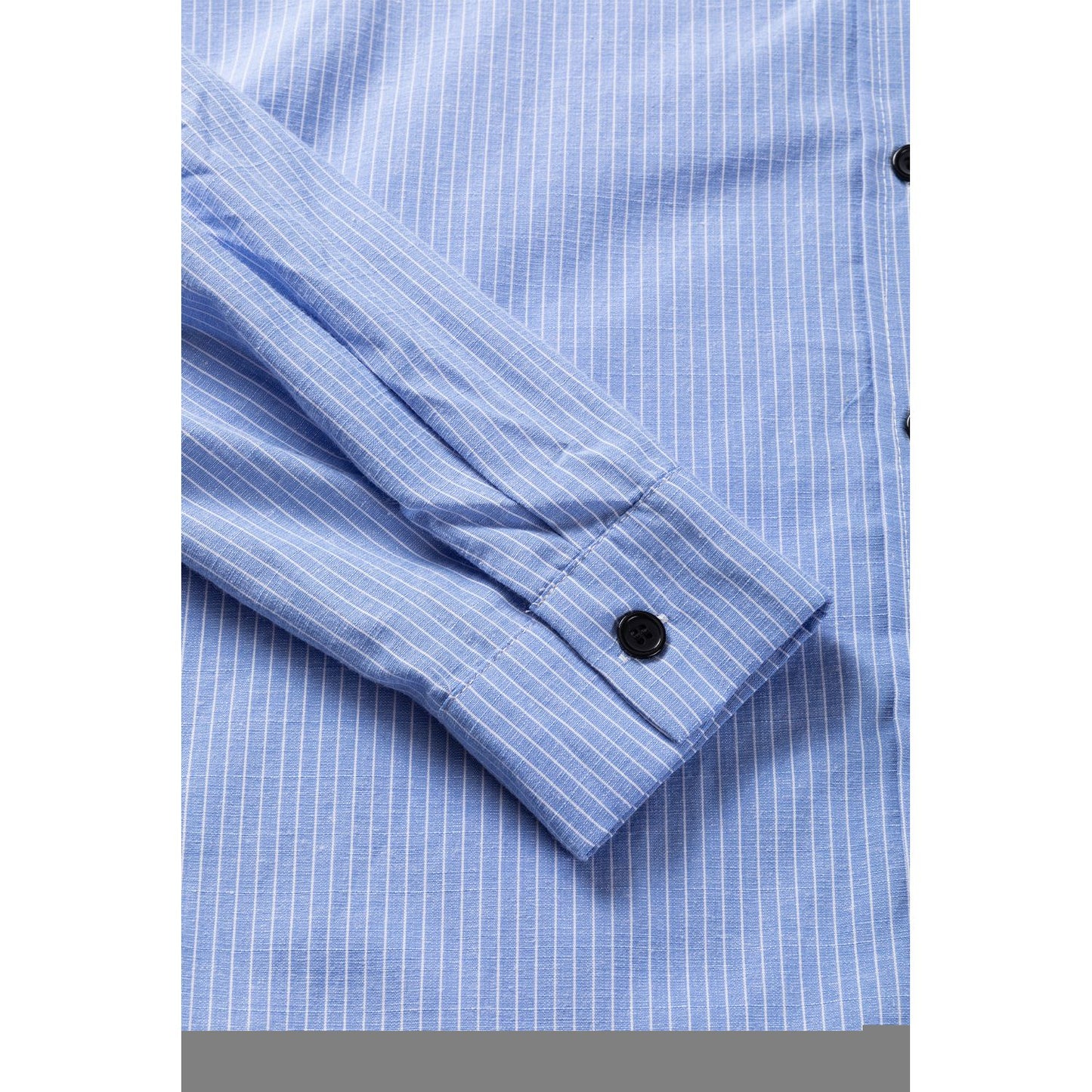 Toes In the Sand Sky Blue Stripe Roll-tab Sleeve Pocketed Long Shirt