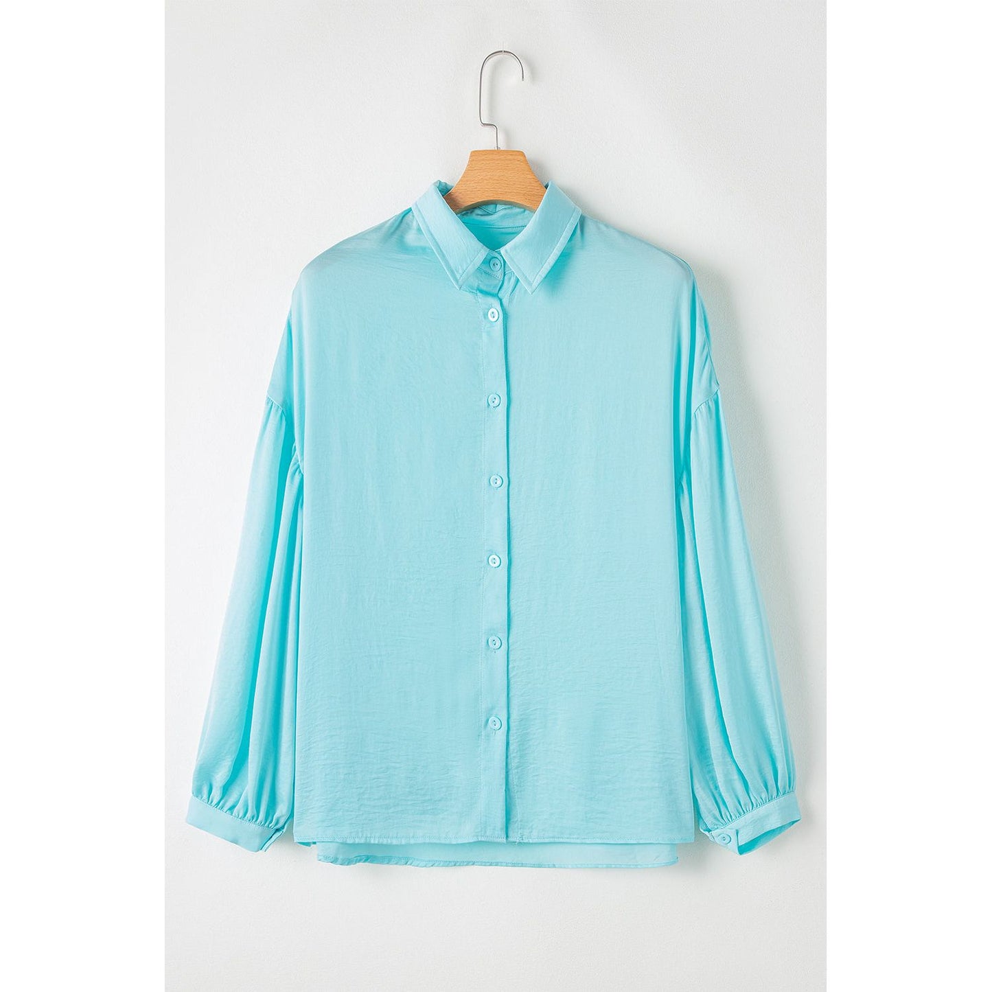 Iceland Blue Solid Puff Sleeve Loose Fit Buttoned Shirt