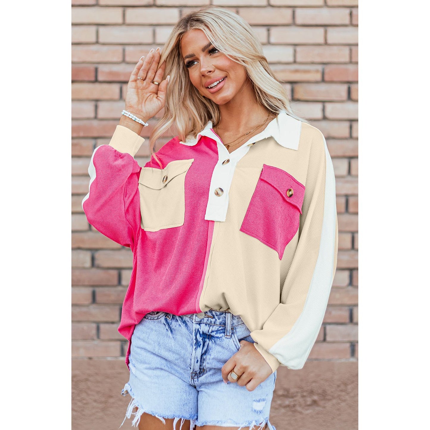 Something To Talk About Rose Red Colorblock Oversized Sweatshirt