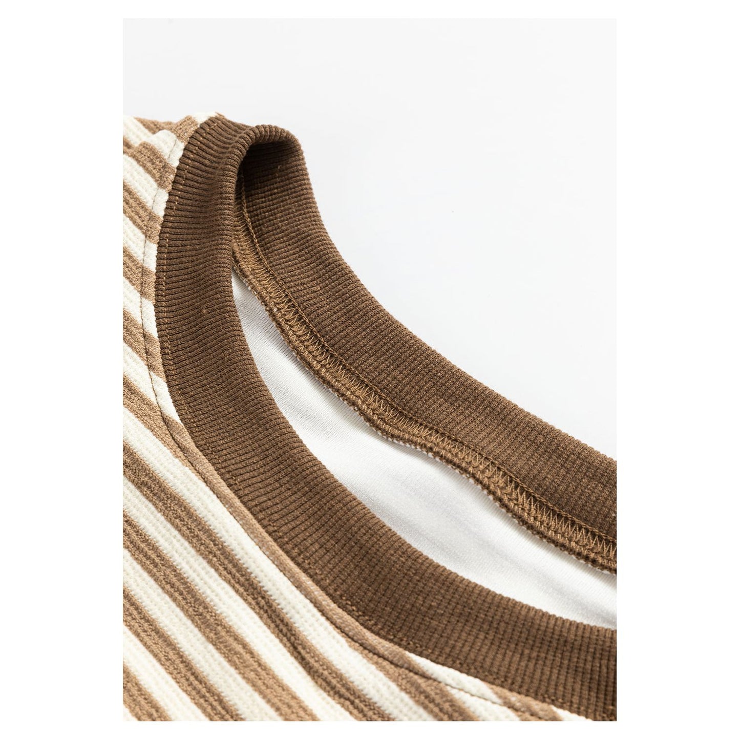 Brown Stripe Drop Shoulder Long Sleeve Top