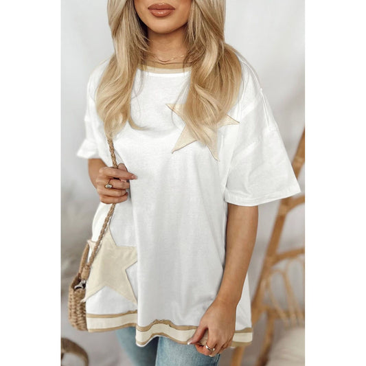 White Shooting Star Patched Oversized Tee