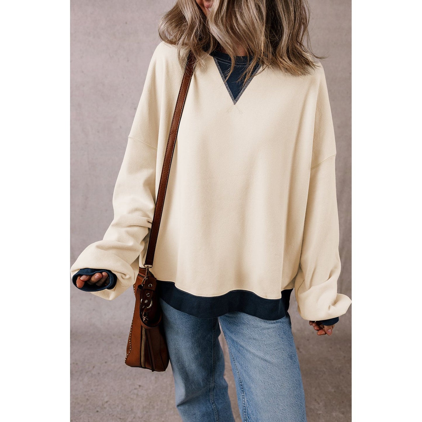 Rainy Days White Color Block Patch Oversized Pullover