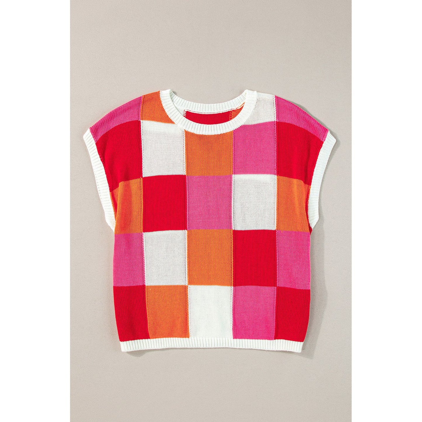 Fiery Red Color Block Cap Sleeve Sweater