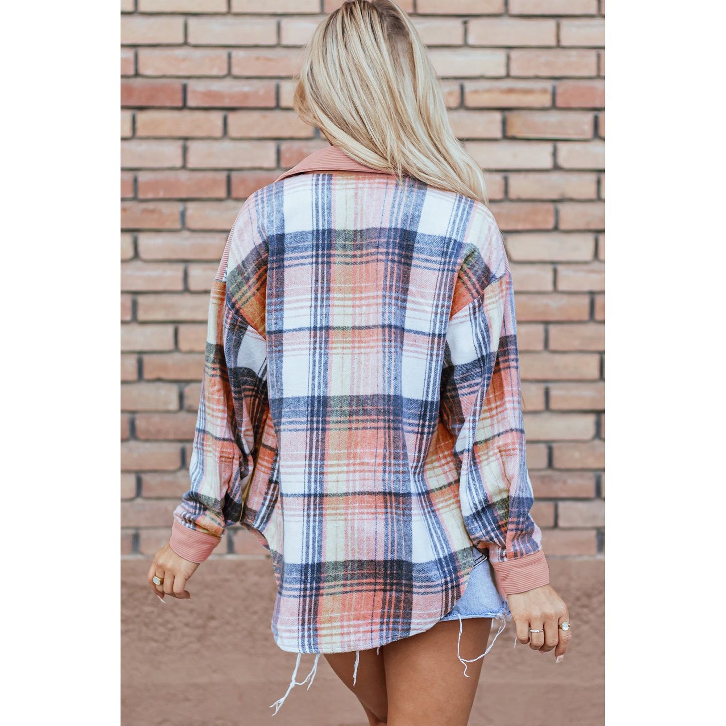 Campfire Nights Light Pink Plaid Corduroy Patchwork Chest Pocket Shacket