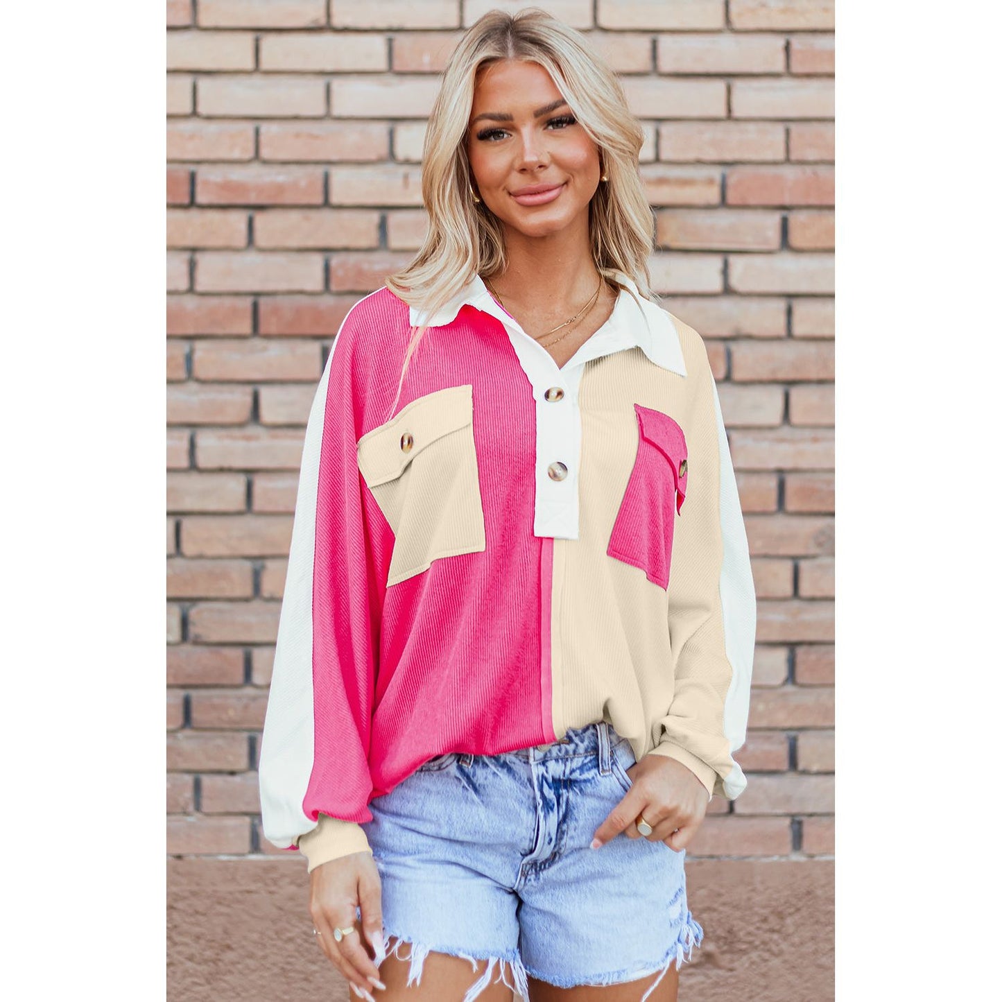 Something To Talk About Rose Red Colorblock Oversized Sweatshirt