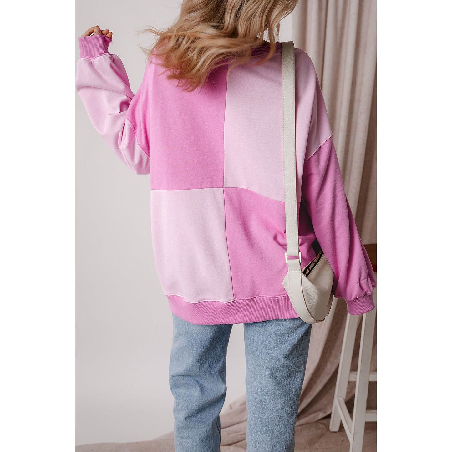 By the Fire Pink Colorblock Henley High Low Pullover