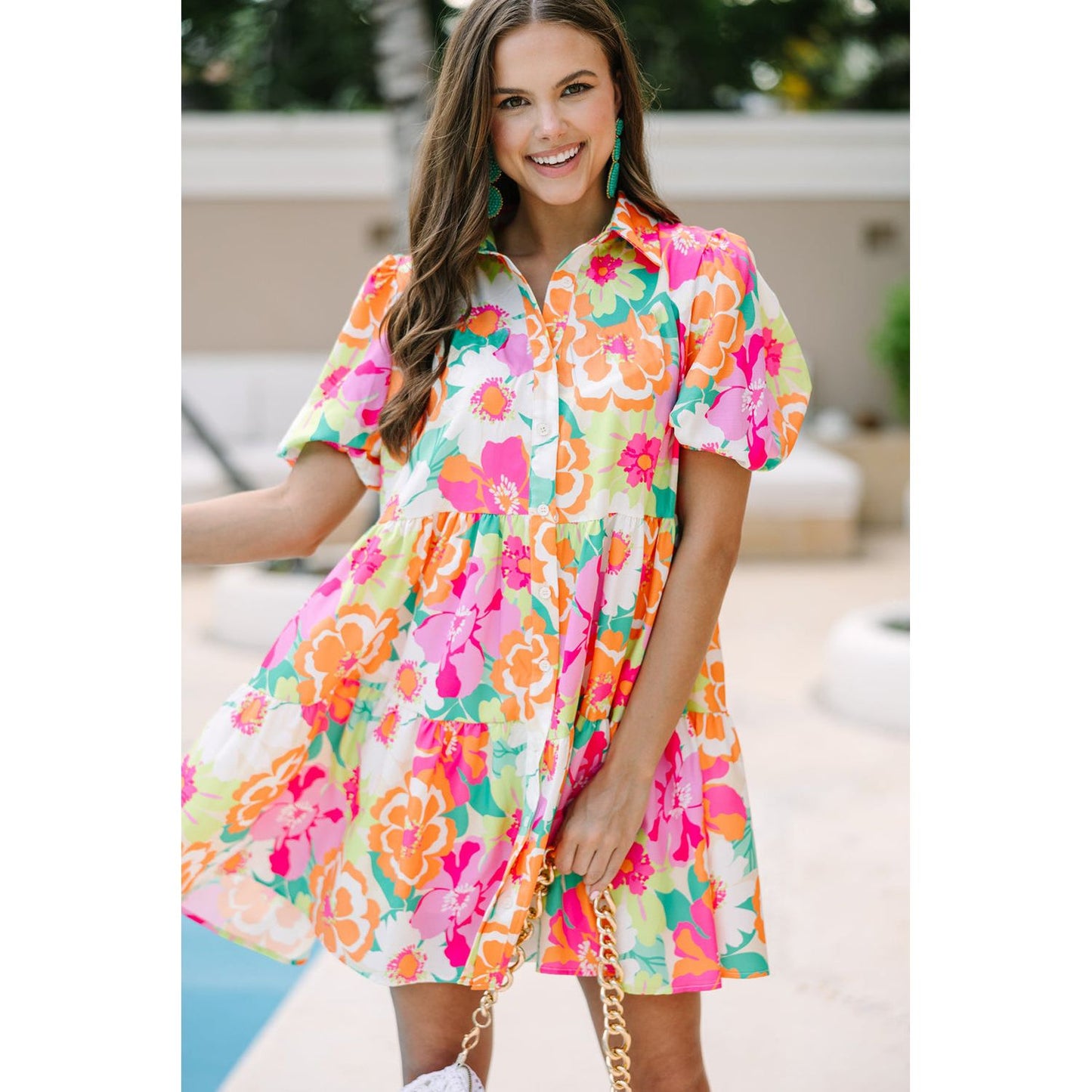 One Step At A Time Pink Floral Puff Sleeve Babydoll Dress