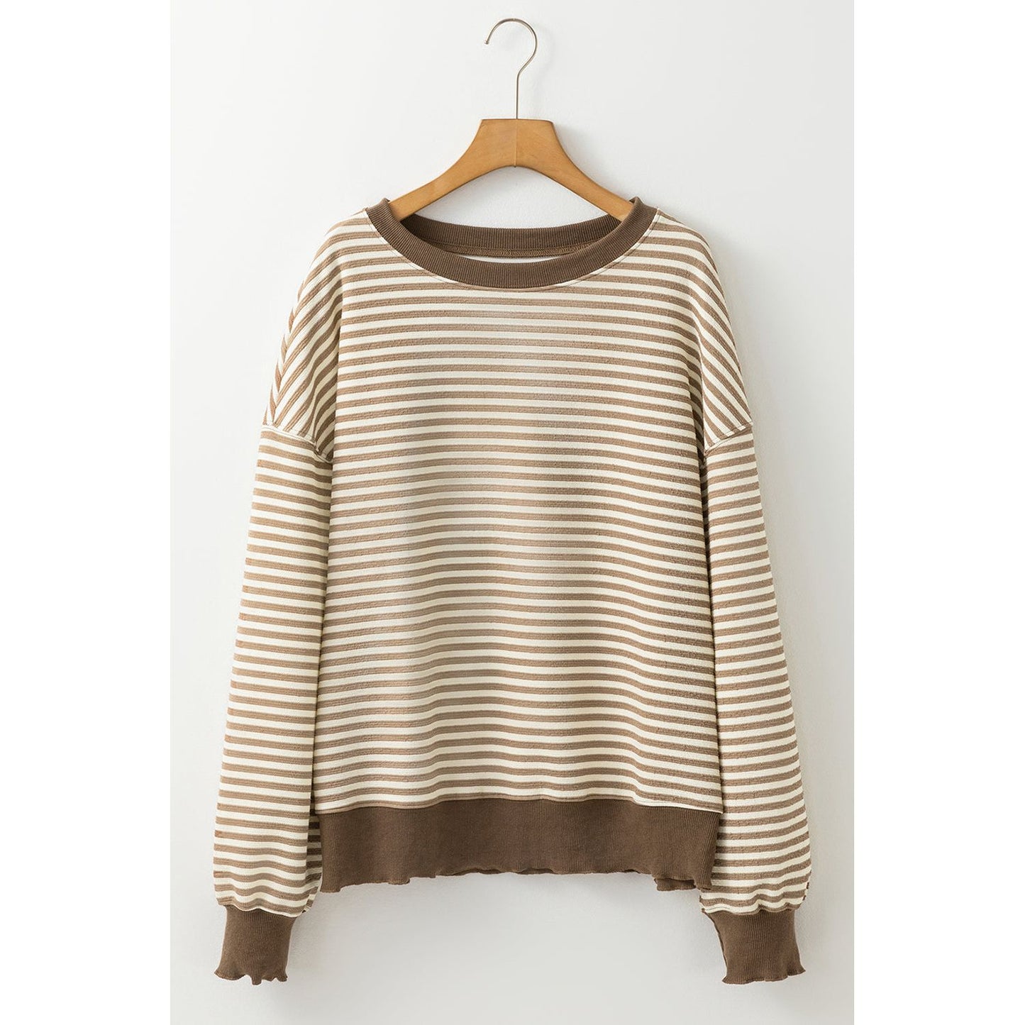 Brown Stripe Drop Shoulder Long Sleeve Top