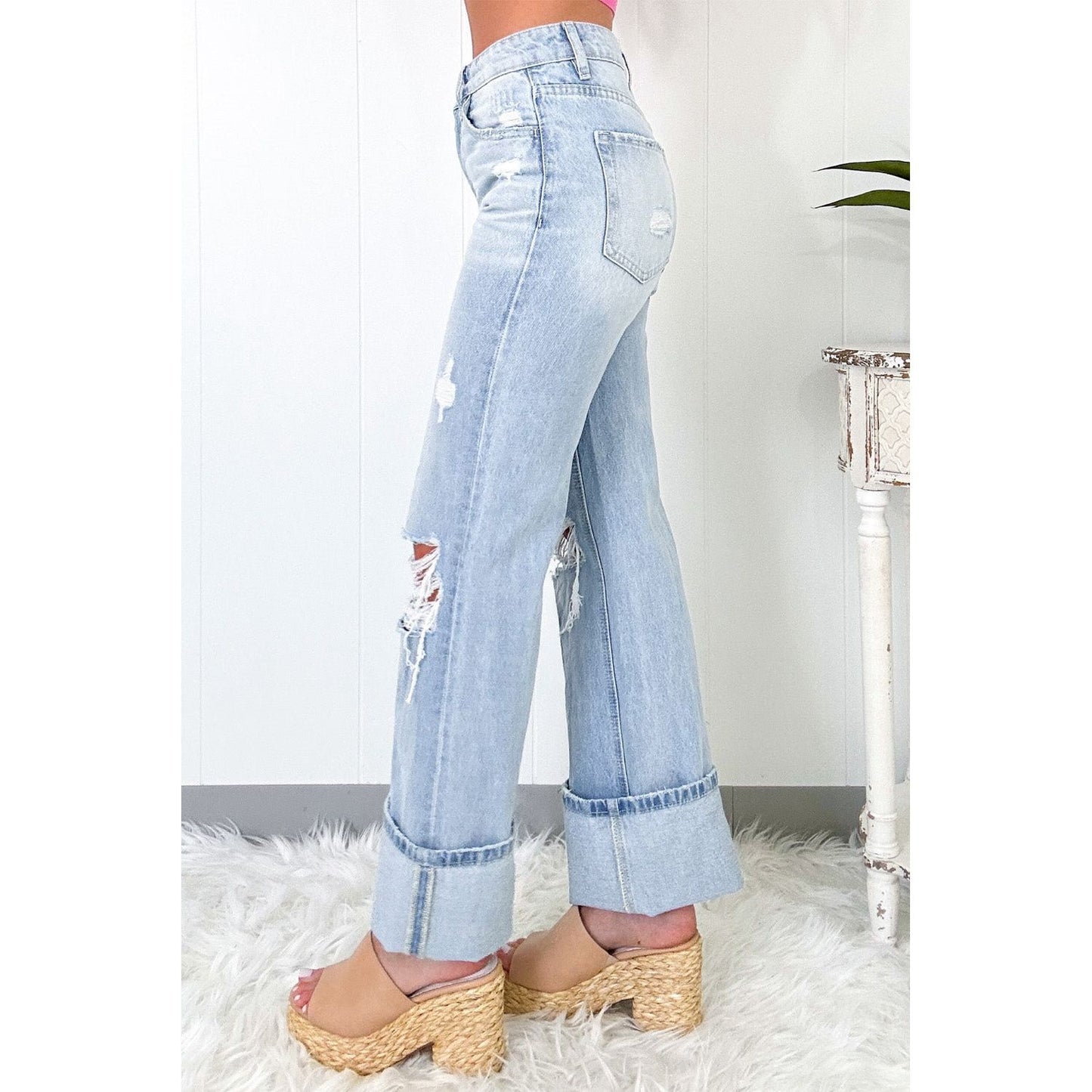 Beau Blue Light Wash Distressed Flare Jeans