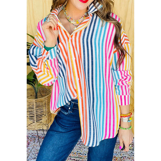 Hand In Hand Orange Stripe Multicolor Loose Fitting Blouse