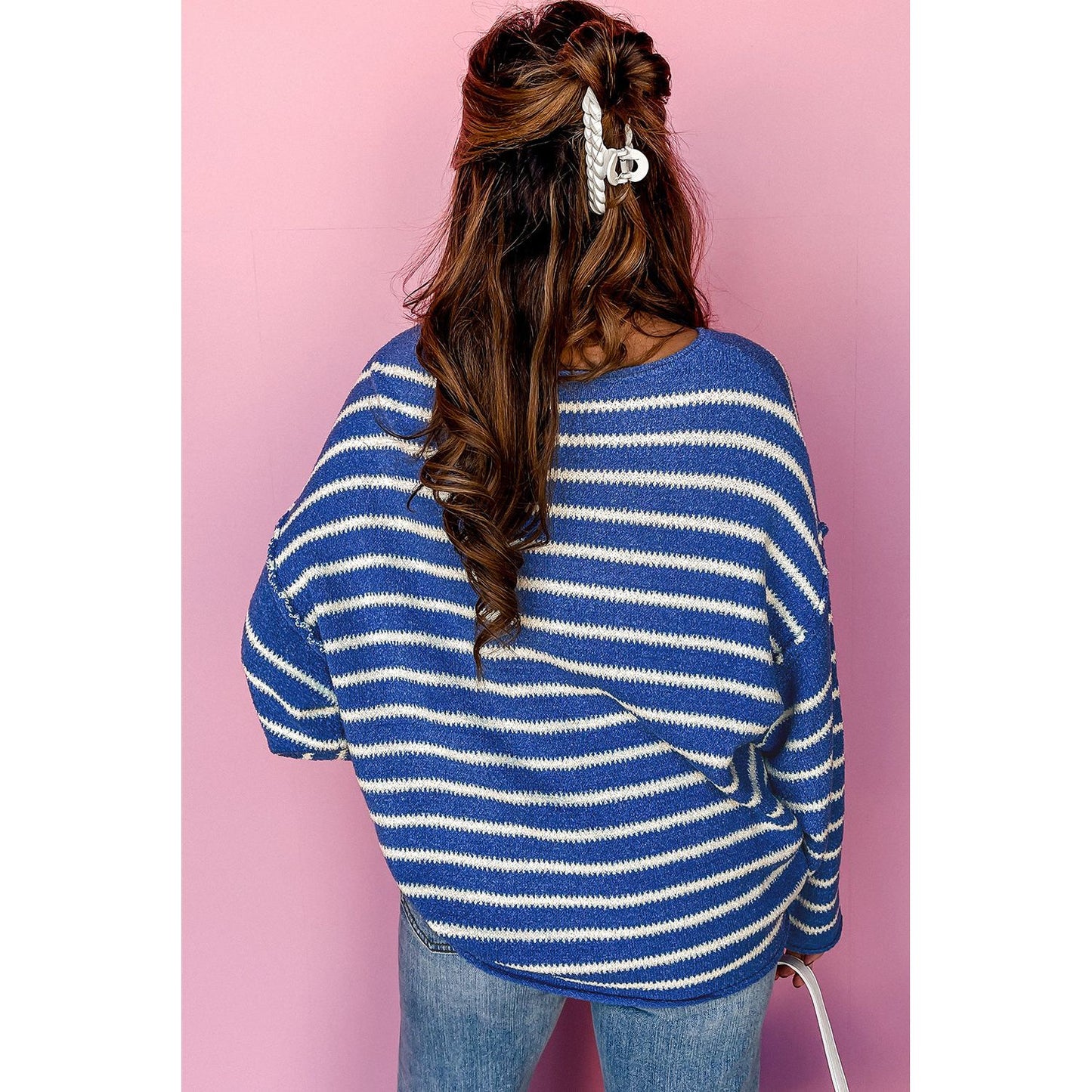 Cozy Season Sky Blue Striped Sweater