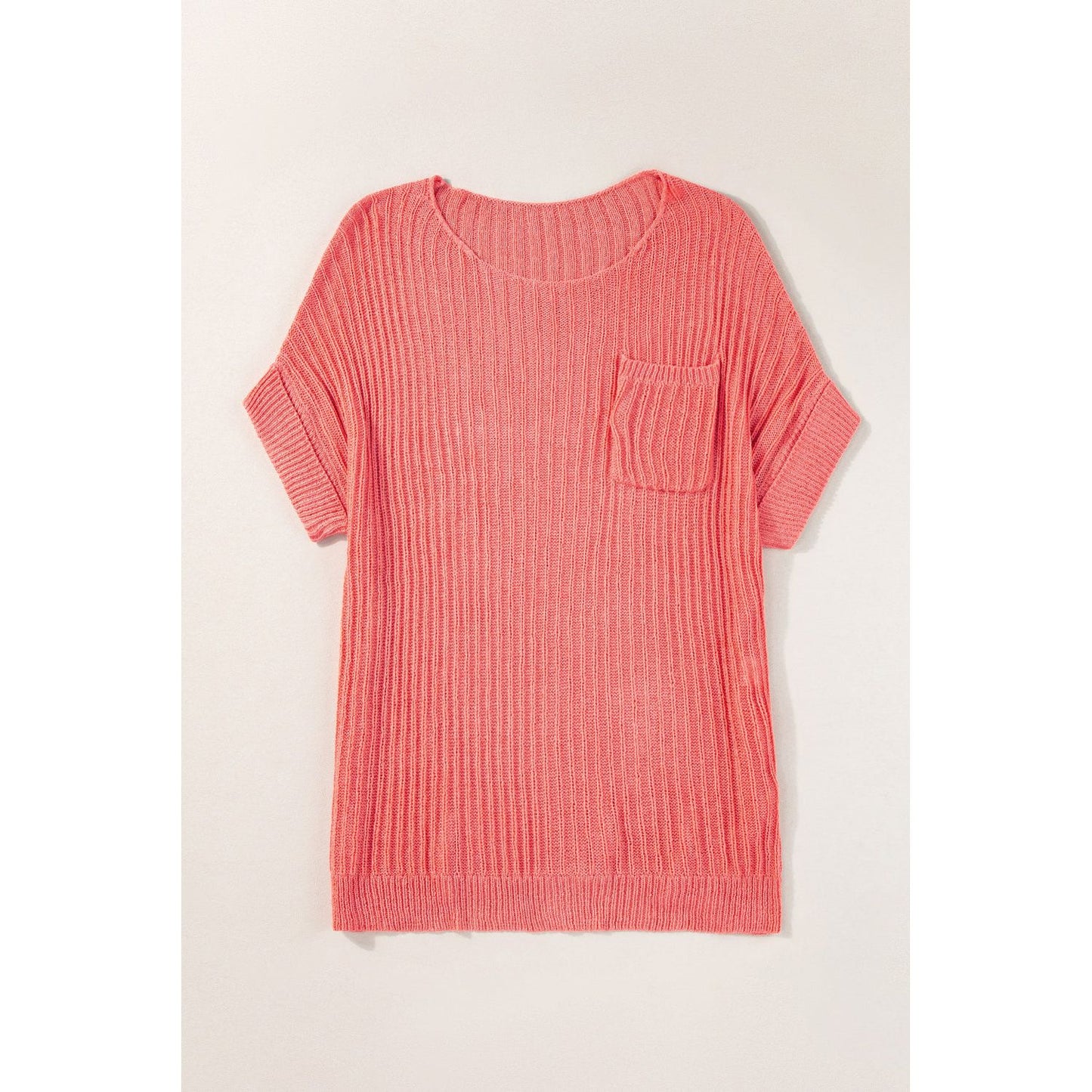 Love You Always Rolled Cuffs Loose Knit Tee with Slits