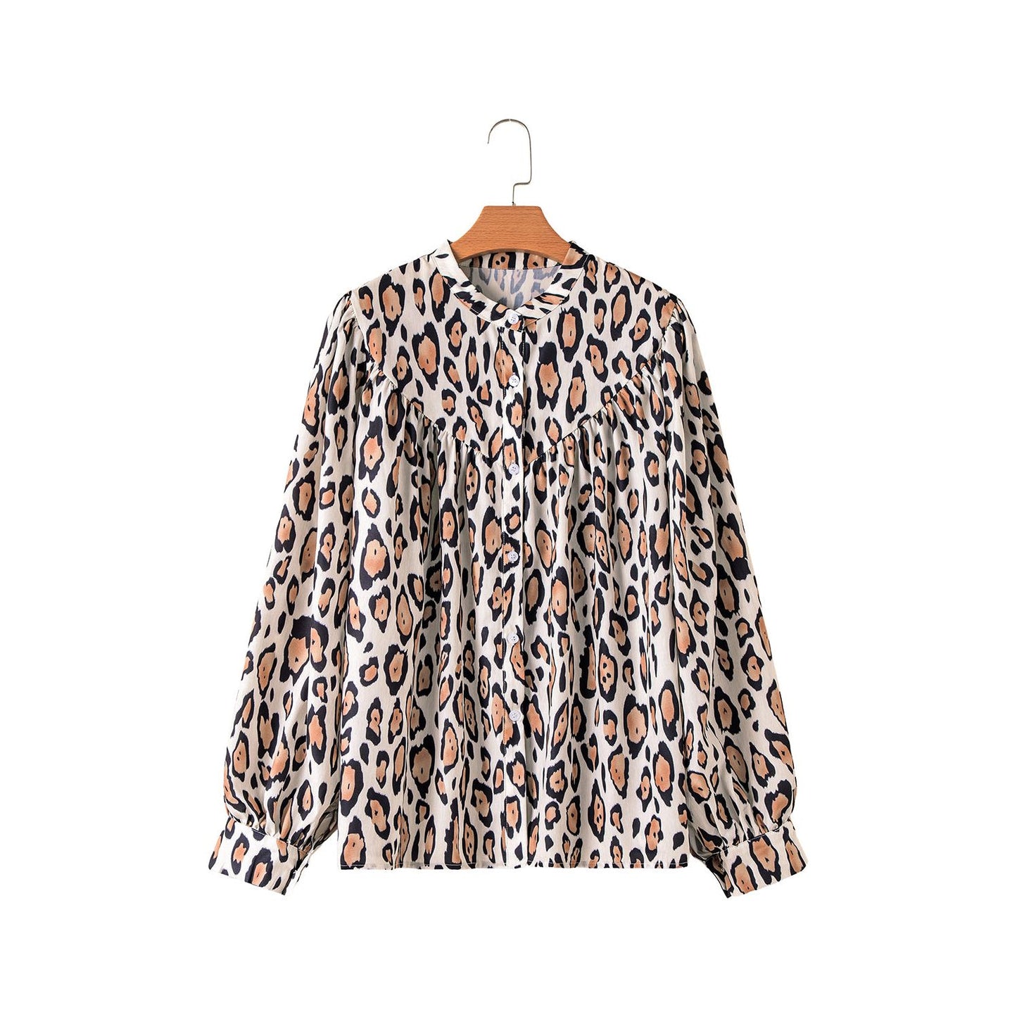 Jet Stream Leopard Print Balloon Sleeve Loose Blouse