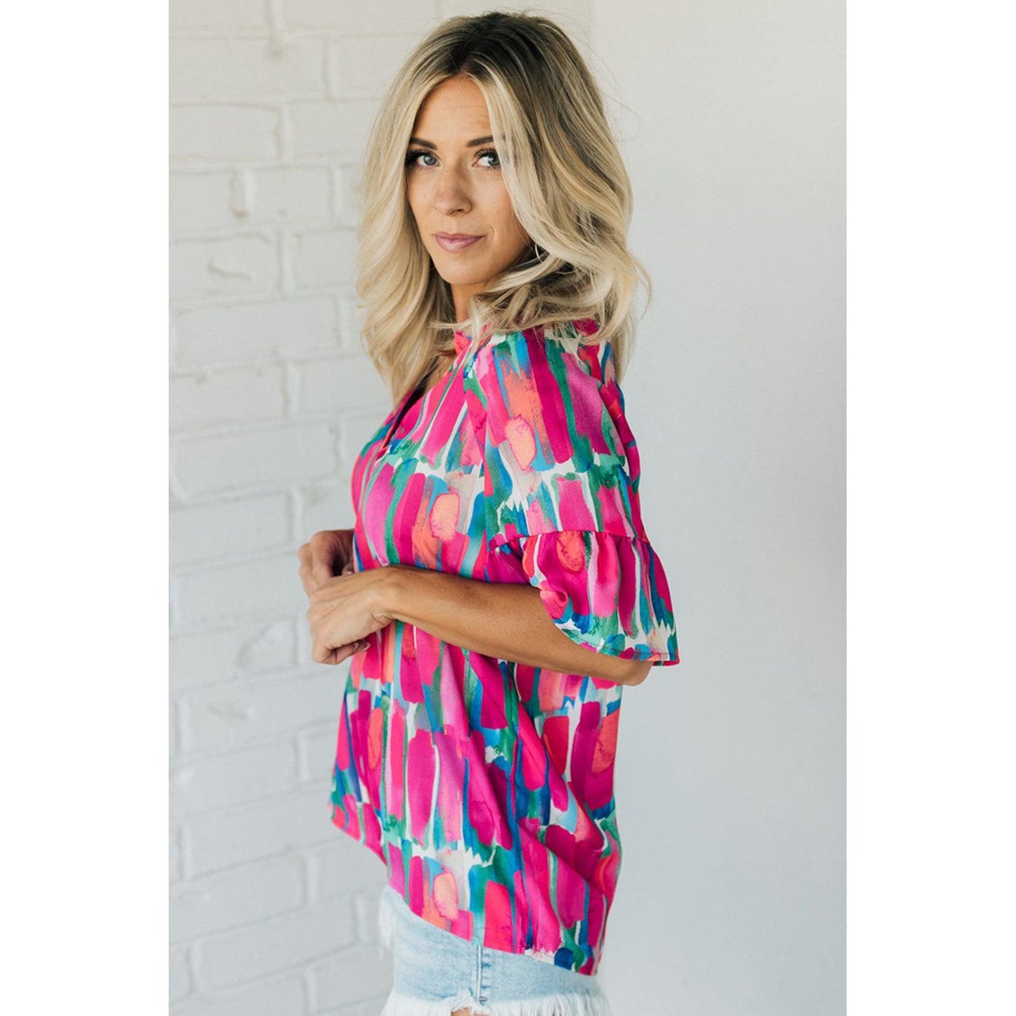 Look On the Bright Side Abstract Brushwork Blouse