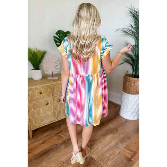 Dance With Me Colorblock Short Sleeve Buttoned Mini Dress
