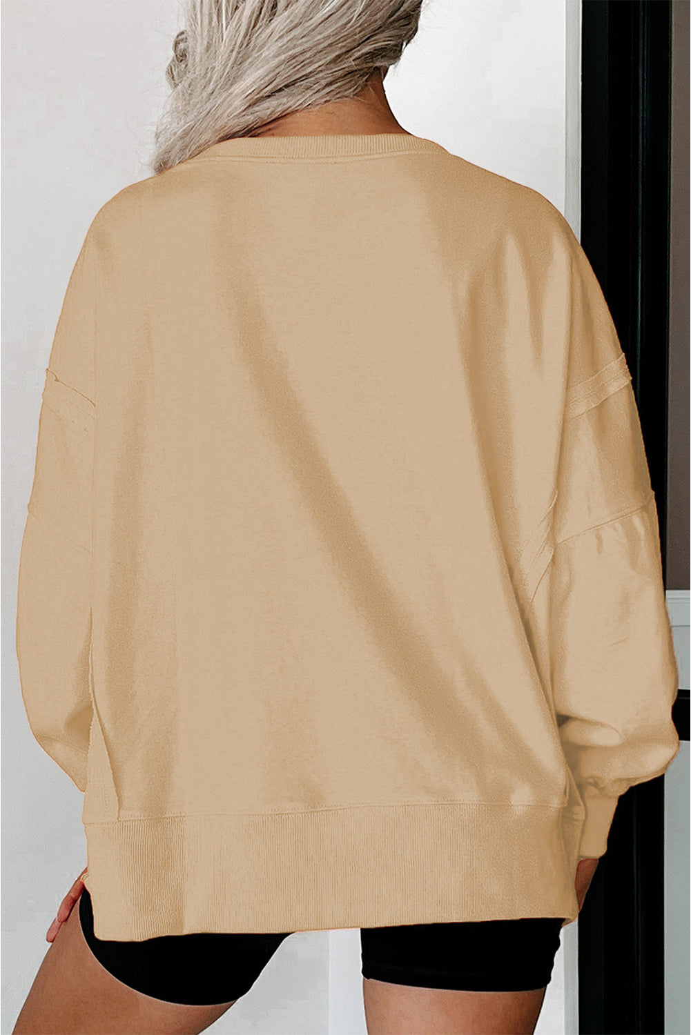 Rainy Days Light Beige Exposed Seam Sweatshirt with Slits