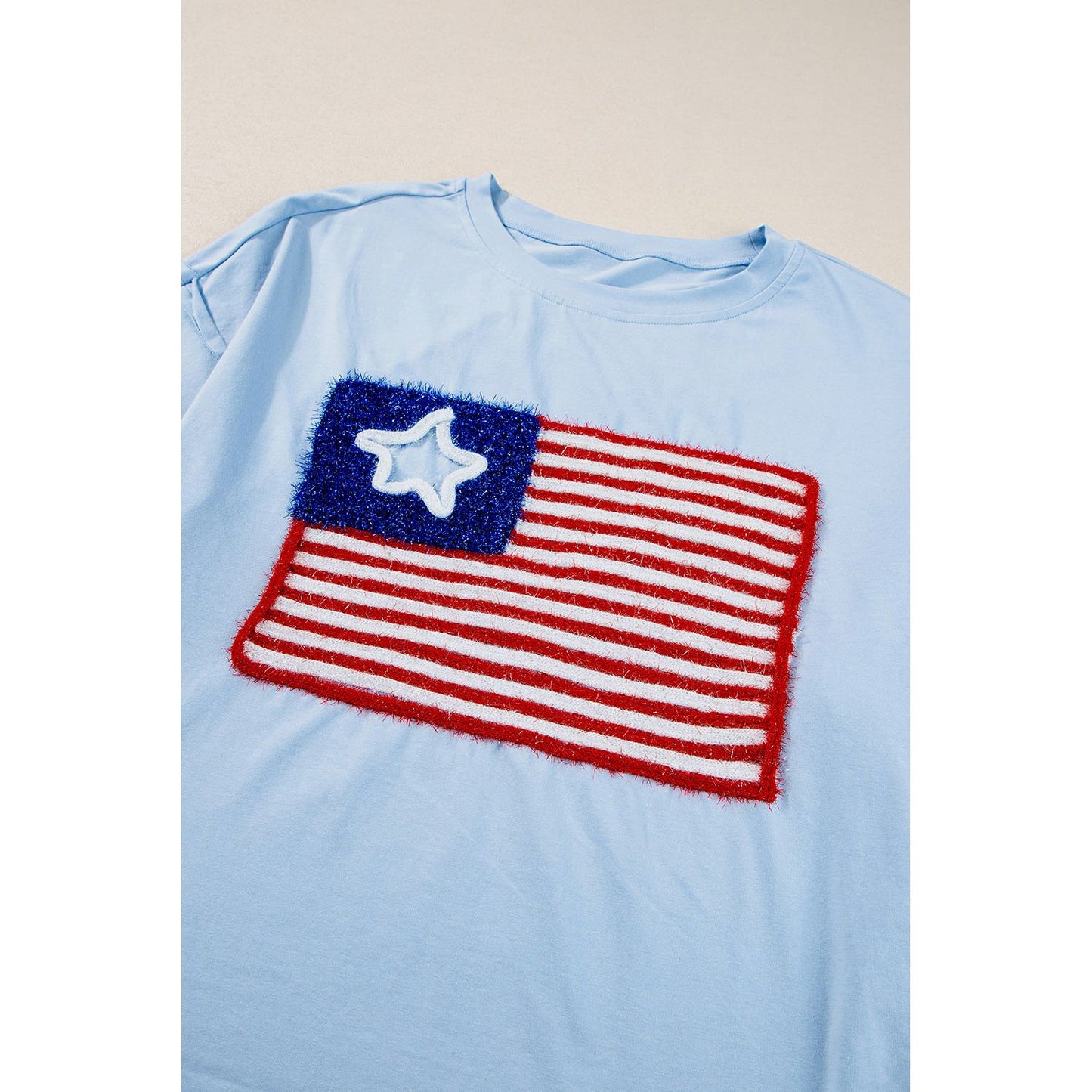 Beau Blue Tinsel American Flag Graphic T-shirt