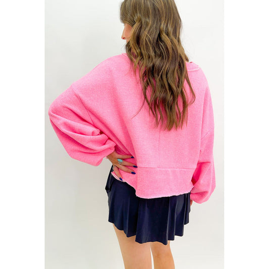 Sachet Pink Plain Drop Sleeve Henley Sweatshirt