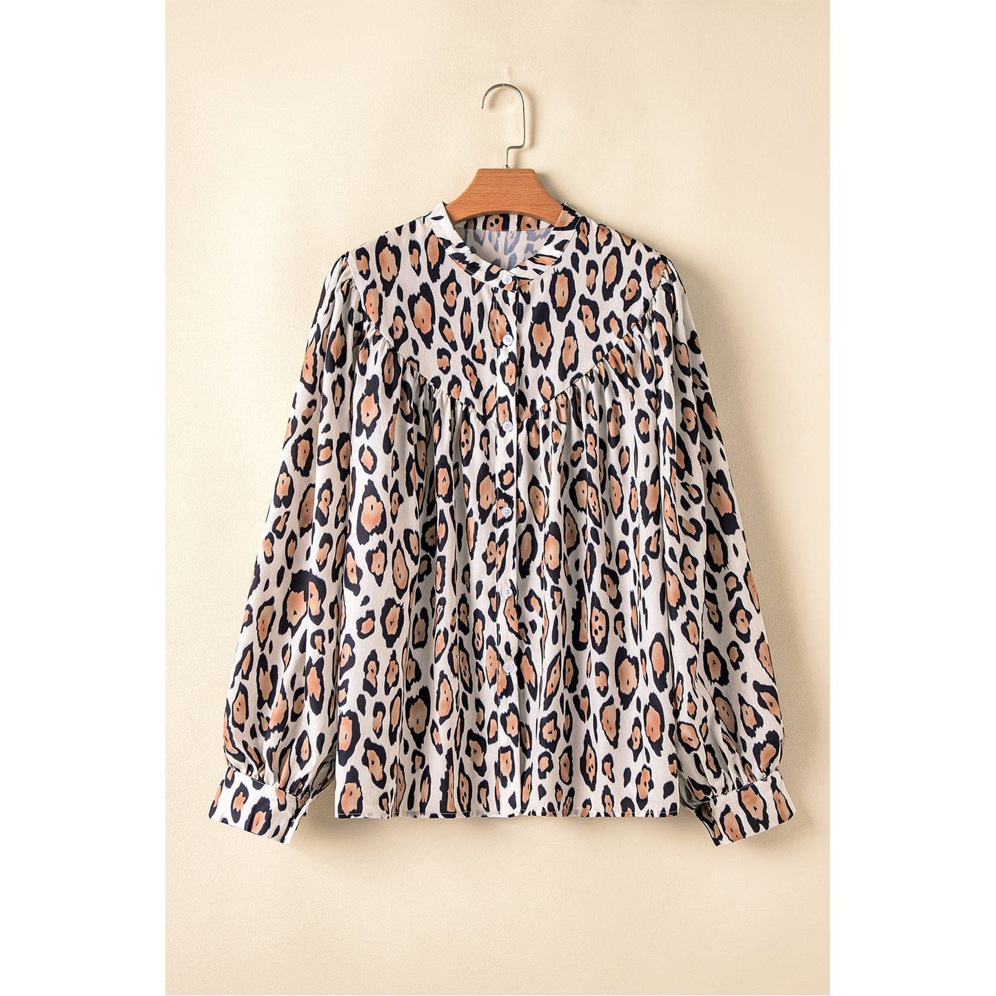 Jet Stream Leopard Print Balloon Sleeve Loose Blouse