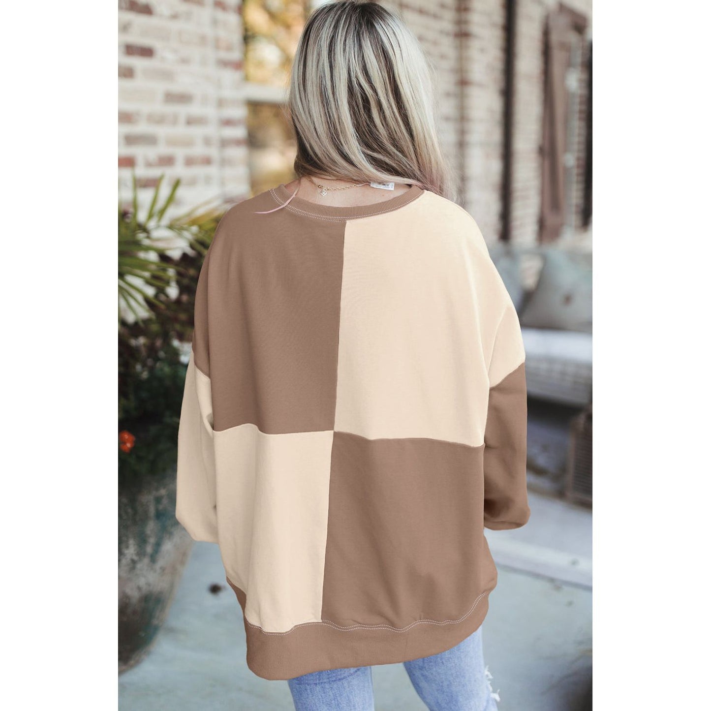 By the Fire Beige Colorblock Henley High Low Pullover