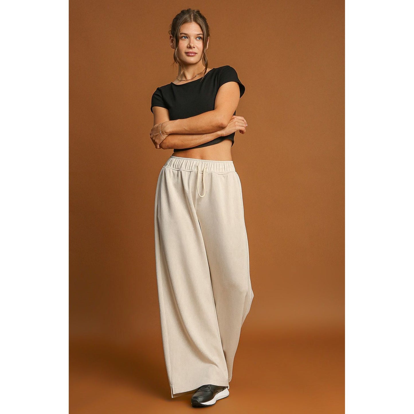 Apricot Solid Color Wide Leg Pants