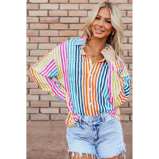 Hand In Hand Orange Stripe Multicolor Loose Fitting Blouse