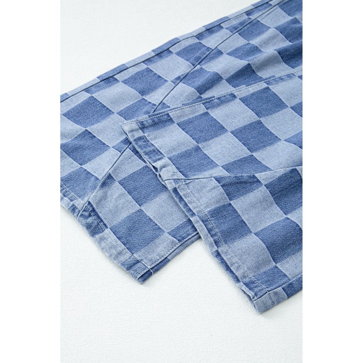 Dusk Blue Checkered Light Washed Wide Leg Jeans