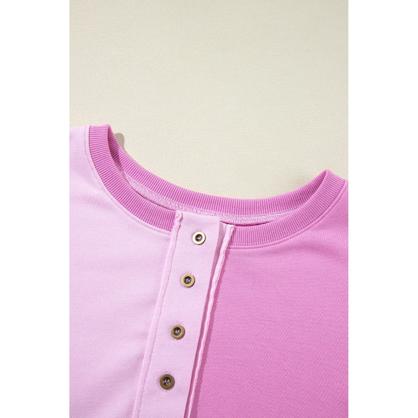 By the Fire Pink Colorblock Henley High Low Pullover